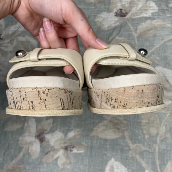 Rag &amp; Bone Sommer Oyster Grey Cream Leather Cork Platform Wedge Slide‎ Sandals
