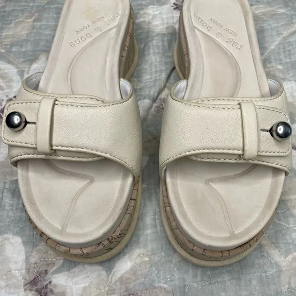 Rag &amp; Bone Sommer Oyster Grey Cream Leather Cork Platform Wedge Slide‎ Sandals