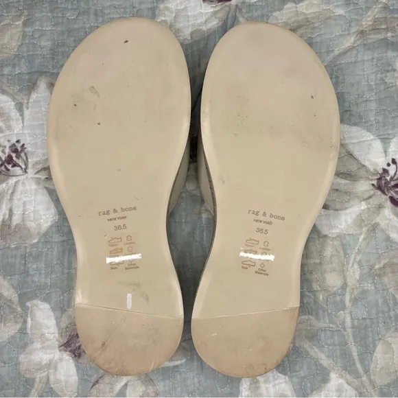 Rag &amp; Bone Sommer Oyster Grey Cream Leather Cork Platform Wedge Slide‎ Sandals
