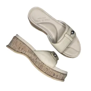 Rag &amp; Bone Sommer Oyster Grey Cream Leather Cork Platform Wedge Slide‎ Sandals