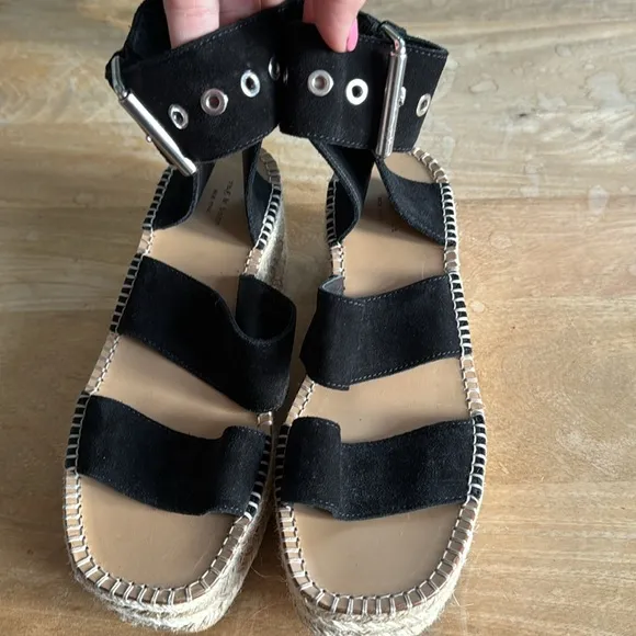 Rag &amp; Bone Tara Platform Espadrille Sandals Black Suede