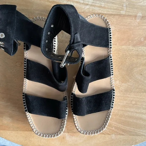 Rag &amp; Bone Tara Platform Espadrille Sandals Black Suede