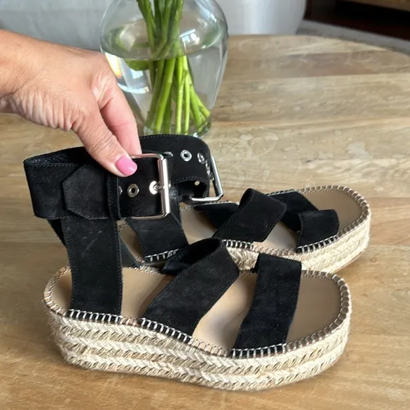 Rag &amp; Bone Tara Platform Espadrille Sandals Black Suede