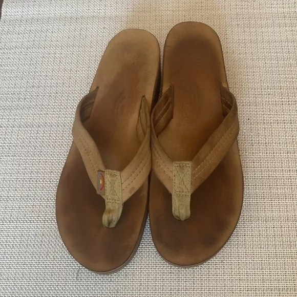 RAINBOW Platform WOMEN Sandals , light brown , leather, size9.5-10 , sanitized