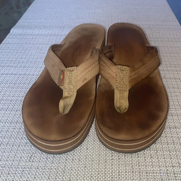 RAINBOW Platform WOMEN Sandals , light brown , leather, size9.5-10 , sanitized
