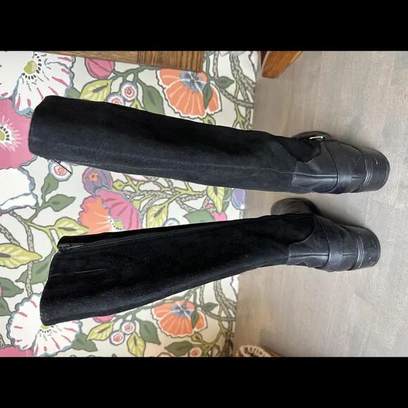 Ralph Lauren Horsebit Black Suede   Leather Knee High Riding Boot SIZE 8