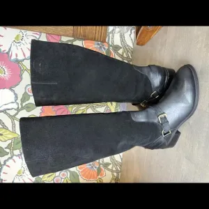 Ralph Lauren Horsebit Black Suede   Leather Knee High Riding Boot SIZE 8