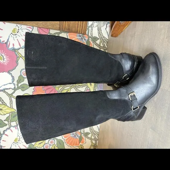 Ralph Lauren Horsebit Black Suede   Leather Knee High Riding Boot SIZE 8