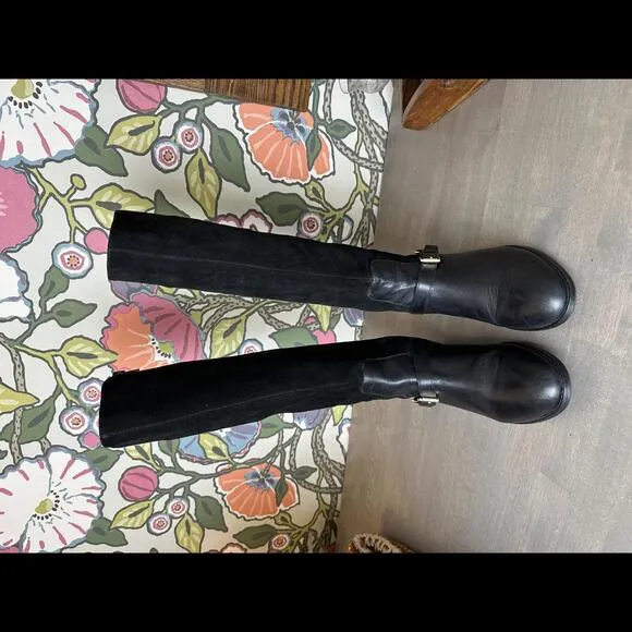 Ralph Lauren Horsebit Black Suede   Leather Knee High Riding Boot SIZE 8