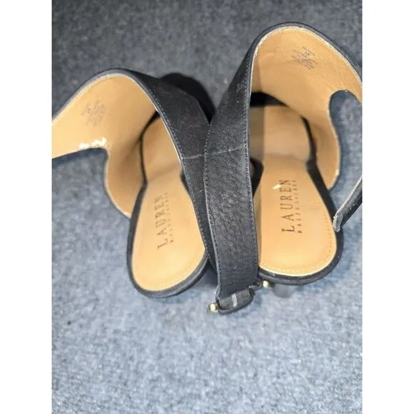 Ralph Lauren Women's 8B Seleste Suede Black Sling Back Peep Toe 4&quot; Heels Shoes