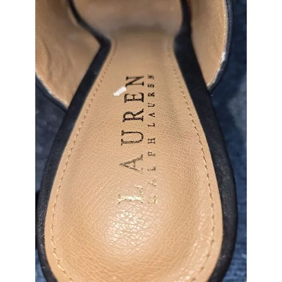 Ralph Lauren Women's 8B Seleste Suede Black Sling Back Peep Toe 4&quot; Heels Shoes