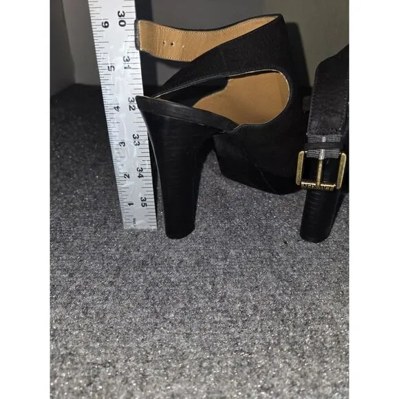 Ralph Lauren Women's 8B Seleste Suede Black Sling Back Peep Toe 4&quot; Heels Shoes