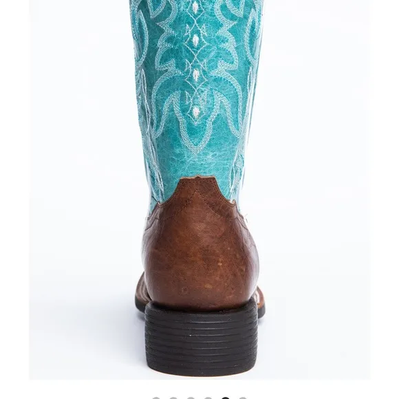 Rank 45Brown and Blue Heeled Boots with Western Design