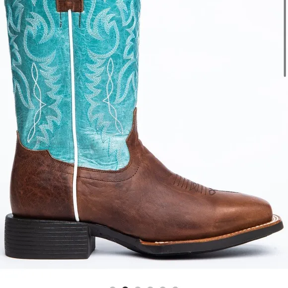 Rank 45Brown and Blue Heeled Boots with Western Design