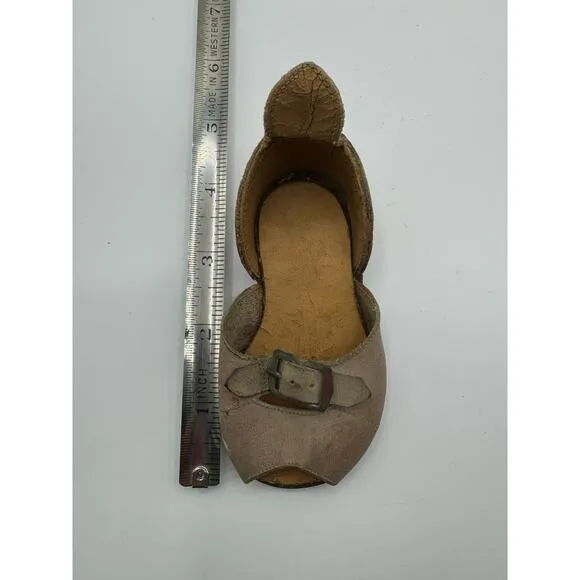 Rare Antique Children's Leather Shoes Peep Toe Buckle Strap‎ Aged Patina 5&quot;