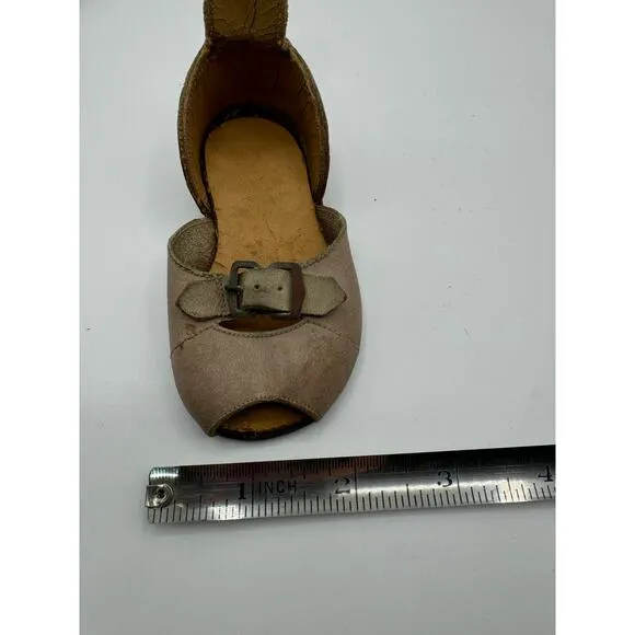 Rare Antique Children's Leather Shoes Peep Toe Buckle Strap‎ Aged Patina 5&quot;