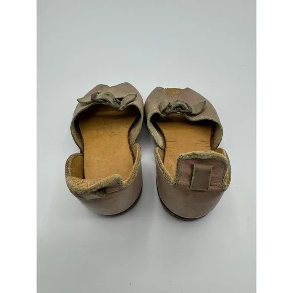 Rare Antique Children's Leather Shoes Peep Toe Buckle Strap‎ Aged Patina 5&quot;