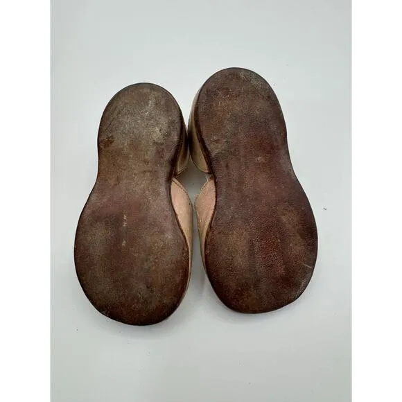 Rare Antique Children's Leather Shoes Peep Toe Buckle Strap‎ Aged Patina 5&quot;
