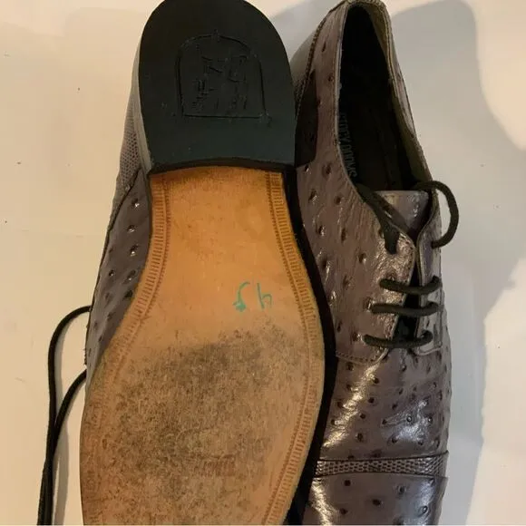 Rare Stacy Adams Amori Ostrich Quill Oxford Gray Toe Leather Shoes 8.5 M