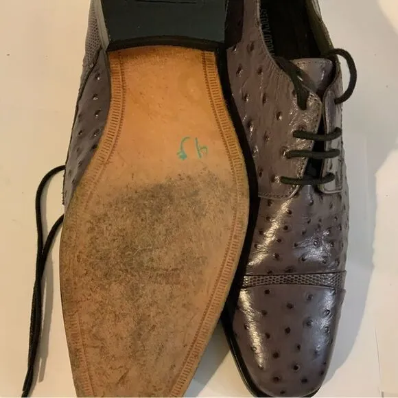 Rare Stacy Adams Amori Ostrich Quill Oxford Gray Toe Leather Shoes 8.5 M