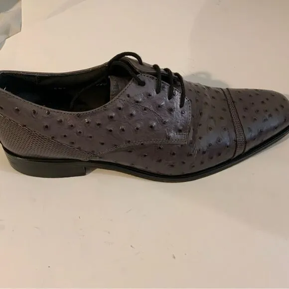 Rare Stacy Adams Amori Ostrich Quill Oxford Gray Toe Leather Shoes 8.5 M