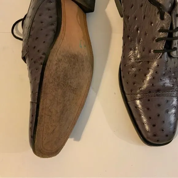 Rare Stacy Adams Amori Ostrich Quill Oxford Gray Toe Leather Shoes 8.5 M