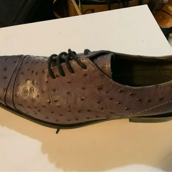Rare Stacy Adams Amori Ostrich Quill Oxford Gray Toe Leather Shoes 8.5 M