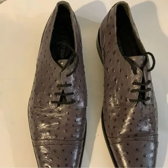 Rare Stacy Adams Amori Ostrich Quill Oxford Gray Toe Leather Shoes 8.5 M