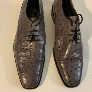 Rare Stacy Adams Amori Ostrich Quill Oxford Gray Toe Leather Shoes 8.5 M