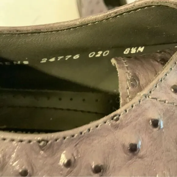 Rare Stacy Adams Amori Ostrich Quill Oxford Gray Toe Leather Shoes 8.5 M