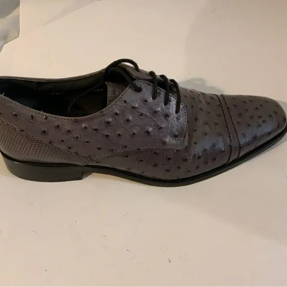 Rare Stacy Adams Amori Ostrich Quill Oxford Gray Toe Leather Shoes 8.5 M