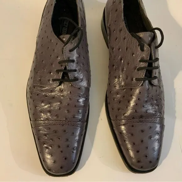 Rare Stacy Adams Amori Ostrich Quill Oxford Gray Toe Leather Shoes 8.5 M