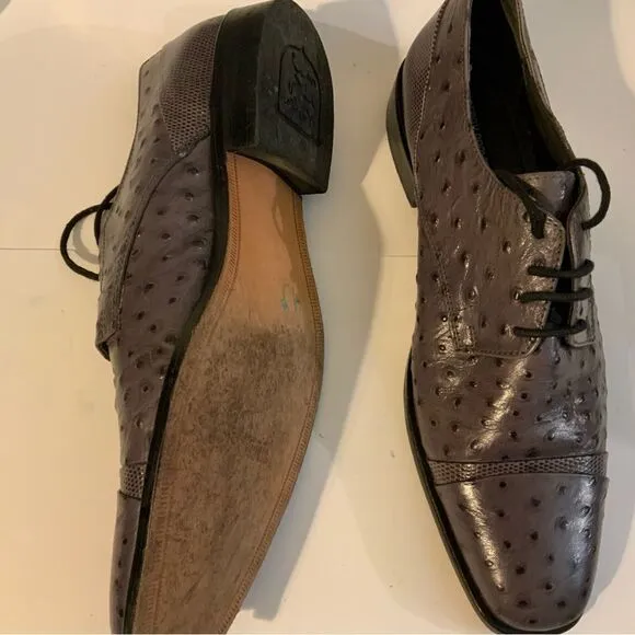 Rare Stacy Adams Amori Ostrich Quill Oxford Gray Toe Leather Shoes 8.5 M