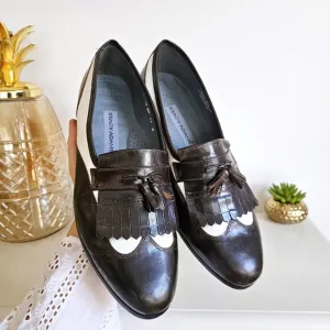 Rare Vintage Stacy Adams Dark Brown &amp; White Genuine Leather Brogue Oxfords Sz 12