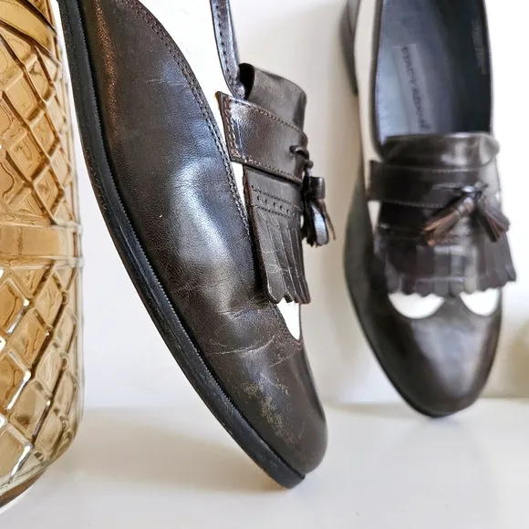 Rare Vintage Stacy Adams Dark Brown &amp; White Genuine Leather Brogue Oxfords Sz 12