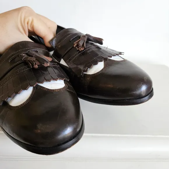 Rare Vintage Stacy Adams Dark Brown &amp; White Genuine Leather Brogue Oxfords Sz 12