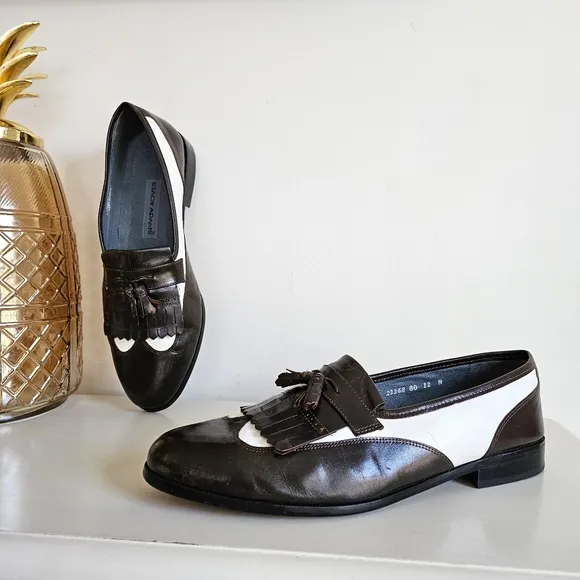 Rare Vintage Stacy Adams Dark Brown &amp; White Genuine Leather Brogue Oxfords Sz 12