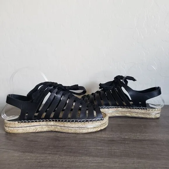 Rebecca Minkoff Leather Gemma Lace-Up Espadrille Sandals Black Size Women's 7.5