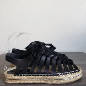 Rebecca Minkoff Leather Gemma Lace-Up Espadrille Sandals Black Size Women's 7.5