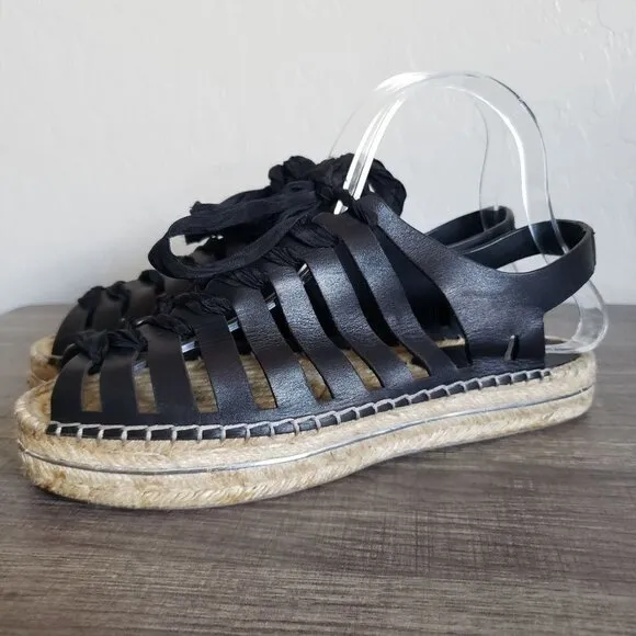 Rebecca Minkoff Leather Gemma Lace-Up Espadrille Sandals Black Size Women's 7.5