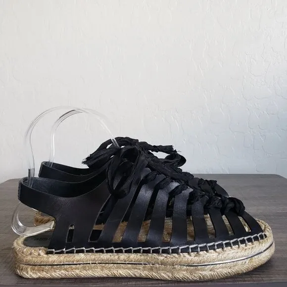 Rebecca Minkoff Leather Gemma Lace-Up Espadrille Sandals Black Size Women's 7.5