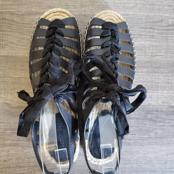 Rebecca Minkoff Leather Gemma Lace-Up Espadrille Sandals Black Size Women's 7.5