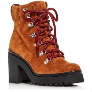 Rebecca Minkoff Maihlo Saddle Brown Suede Lace Up Platform boots 6.5