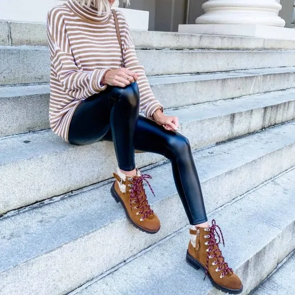 Rebecca Minkoff Maihlo Saddle Brown Suede Lace Up Platform boots 6.5
