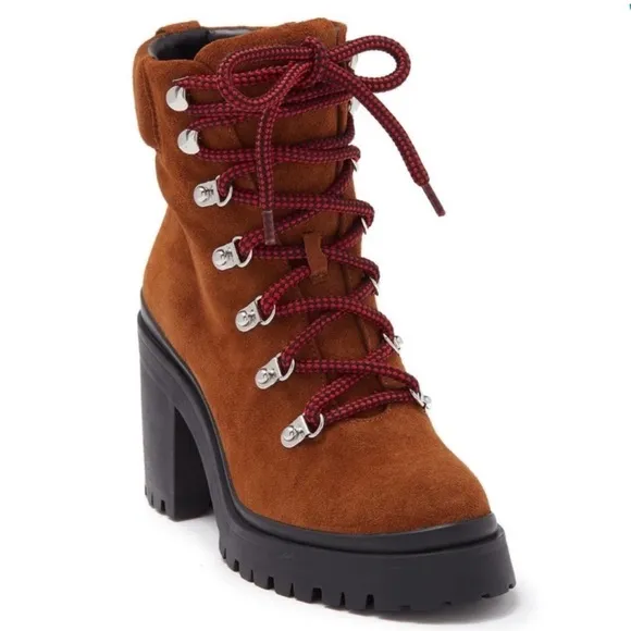 Rebecca Minkoff Maihlo Saddle Brown Suede Lace Up Platform boots 6.5