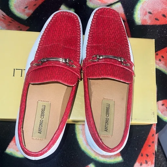 Red and White mens Loafers