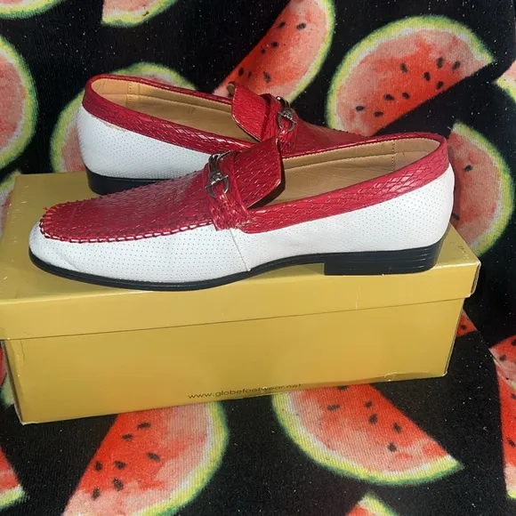 Red and White mens Loafers