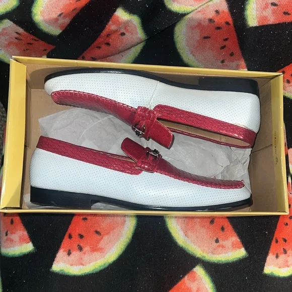 Red and White mens Loafers