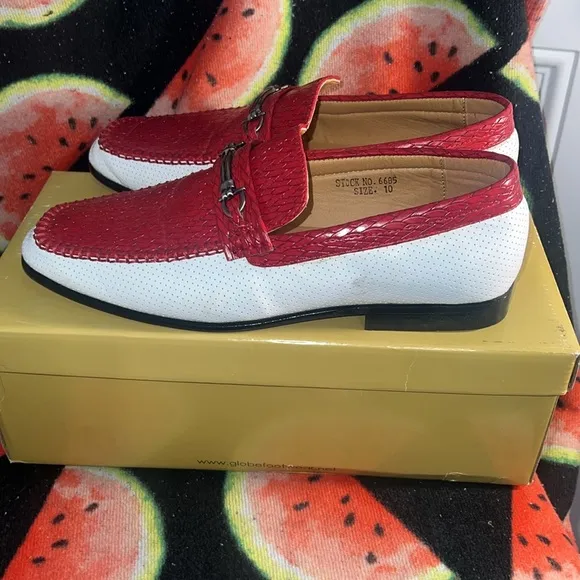 Red and White mens Loafers