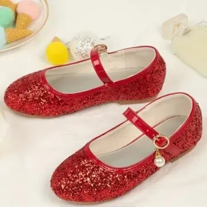 Red Sequins Rhinestone Mary Jane Flat Shoes